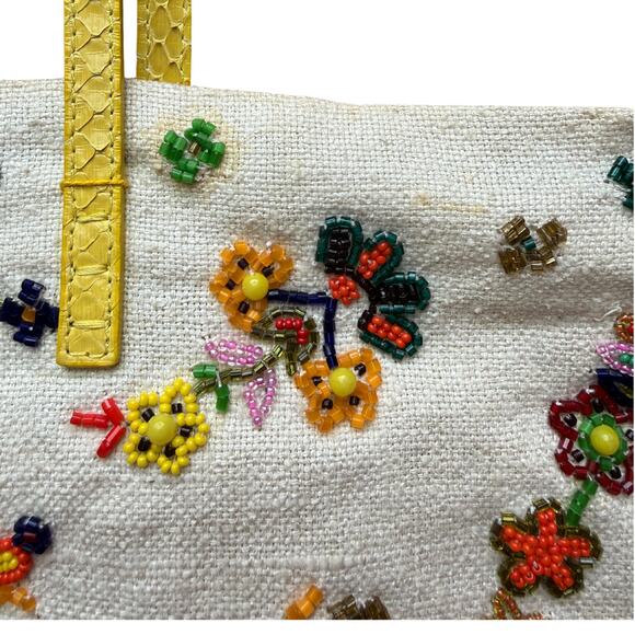 Fendi White Canvas Beaded Roll Tote Bag - Picture 5 of 7